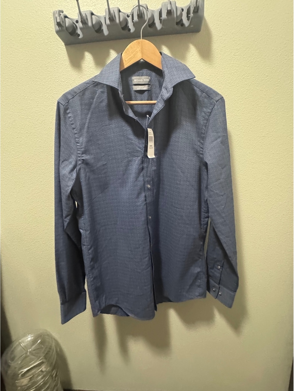 Michael Kors Men’s Dress Shirt 15 32-33 Slim Fit Blue Stretch NWT $75